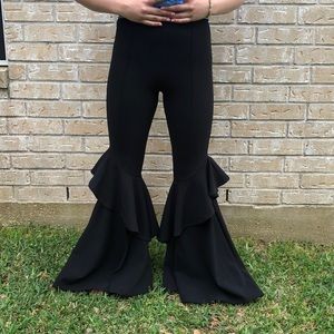 Boutique Black Ruffled Bell Bottoms